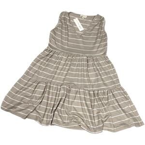 See You Monday Tunic Dress Tan White Striped Sleeveless Tiered Women's Large NEW